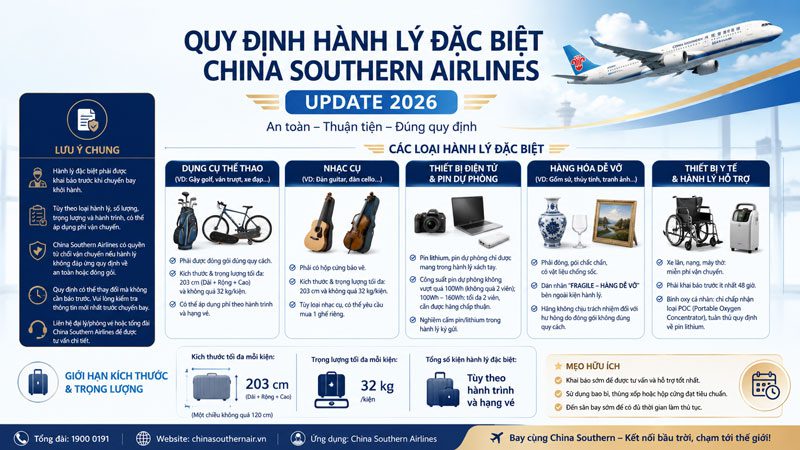 Quy định hành lý Đặc Biệt hãng China Southern Airlines
