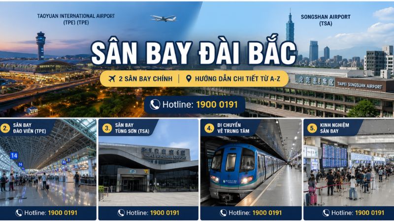 Đài Bắc có 2 sân bay: Đào Viên (TPE) và Tùng Sơn (TSA)